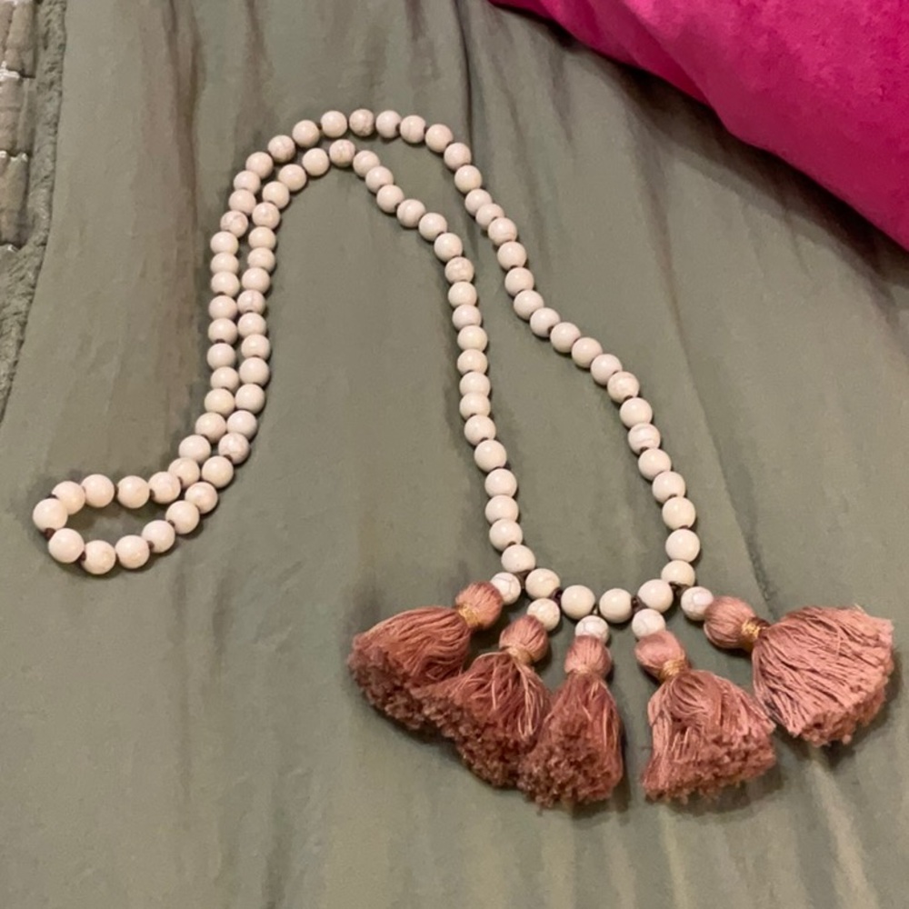 Beaded Tassel Necklace - Pink Tassels